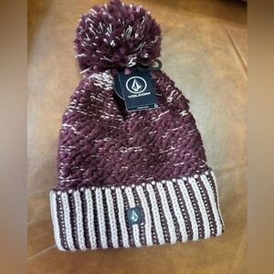 Volcom Deep Maroon/Purple Knit Beanie with Pom